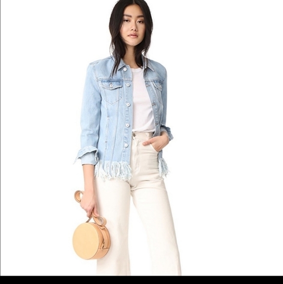 Tularosa Sz S Tamsen Distressed Denim Jacket Fray Fringe Barbados Light Wash - Picture 2 of 10